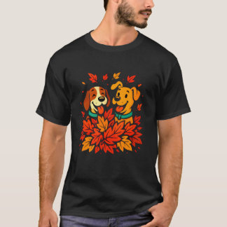 Camiseta Cute Dogs Playing in Autumn Leaves Fall Puppy Dog 