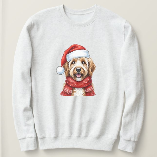 Camiseta Cute Doodle Dog Christmas Santa Hat & Scarf (Frente do Design)