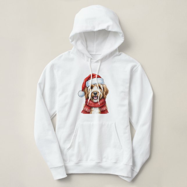 Camiseta Cute Doodle Dog Christmas Santa Hat & Scarf (Frente do Design)
