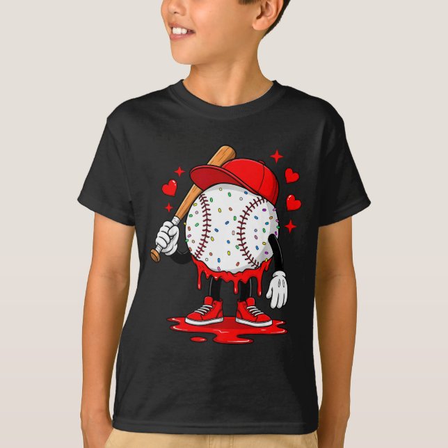 Camiseta Cute Dripng Baseball Lover Valentines Day Boys Kid (Frente)