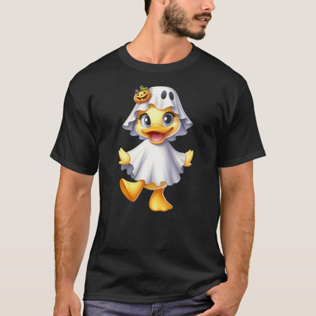 Camiseta Cute Duck In Halloween Ghost Costume (Frente)