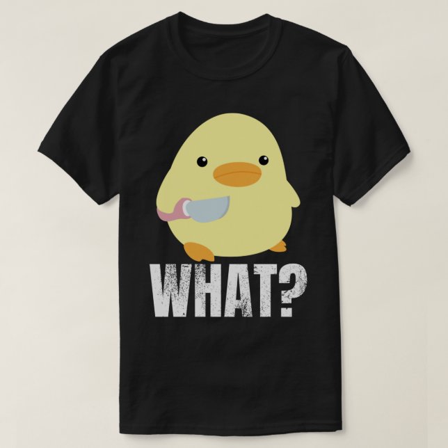 Camiseta Cute duck with knife meme chick chicken goose what (Frente do Design)