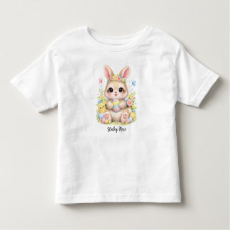 Camiseta Cute Easter Bunny Holding Eggs with Flowers