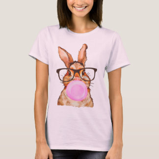 Camiseta Cute Easter Bunny Impressão Gráfica Rosa Pálido