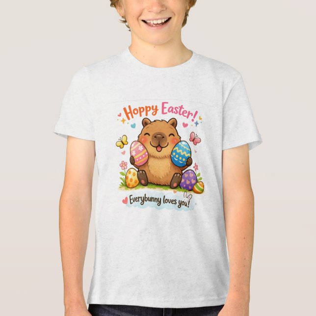 Camiseta Cute Easter Capybara Eggs Bunny (Frente)