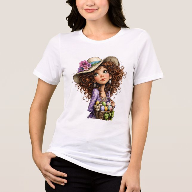 Camiseta Cute Easter Girl with Eggs Spring Art (Frente)