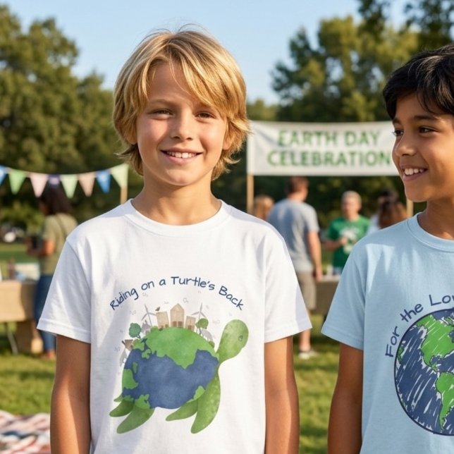 Camiseta Cute Eco Earth on Turtle's Back Kids Gift (Criador carregado)