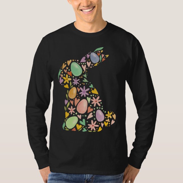 Camiseta Cute egg floral heart Easter Bunny matching mother (Frente)