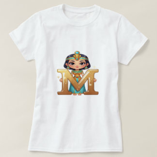 Camiseta Cute Egyptian Queen with Letter M – Royal Cartoon 