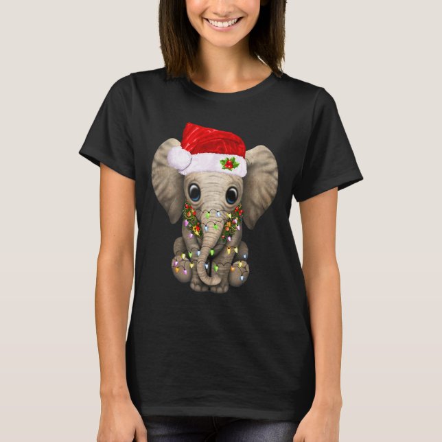 Camiseta Cute Elephant Christmas Light Funny Elephant Lover (Frente)