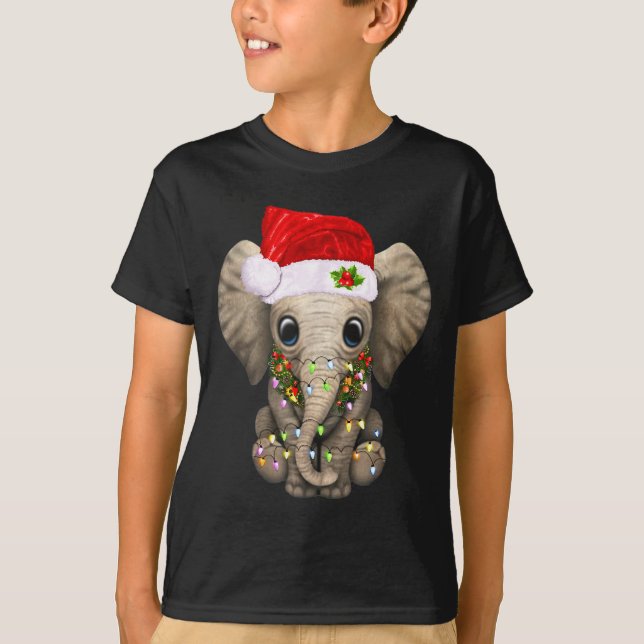 Camiseta Cute Elephant Christmas Light Funny Elephant Lover (Frente)