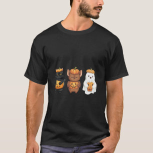 Camiseta Cute Espantoso Morcego de Halloween Fantasma Gato 