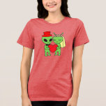Camiseta Cute Extraterrestrial Alien Wedding Couple Holding<br><div class="desc">Cute Extraterrestrial Alien Wedding Couple Holding a Heart Description A whimsical and adorable cartoon illustration featuring a pair of green alien newlyweds set against a solid black background. The groom wears a vibrant red top hat and a black bowtie, while the bride is adorned with a delicate pink flower crown...</div>