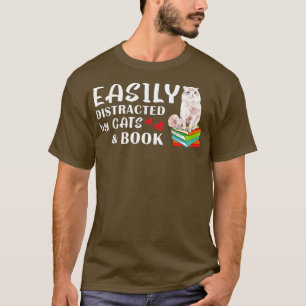 Camiseta Cute Facilmente Distraído Por Gatos E Books Bookwo