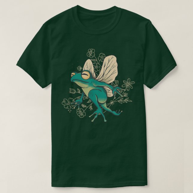 Camiseta Cute Fairy Frog with Wings and Floral Elements  (Frente do Design)