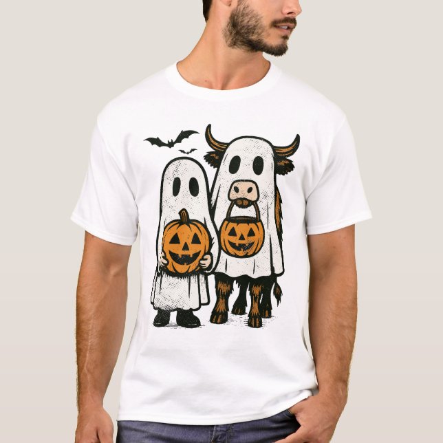 Camiseta Cute Fall Highland Cow Fantasma Halloween 2 (Frente)
