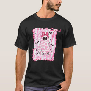 Camiseta Cute Fantasma Coquette Laço Rosa Impressão de Vaca