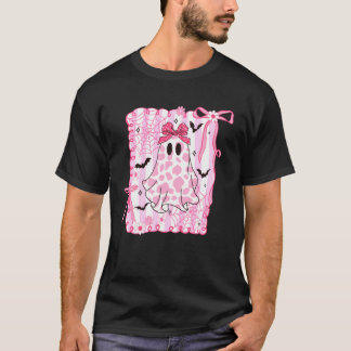 Camiseta Cute Fantasma Coquette Laço Rosa Impressão de Vaca