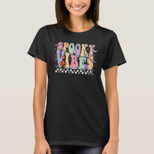 Camiseta Cute Fantasma Halloween Retro Groovy Vibrações Ass