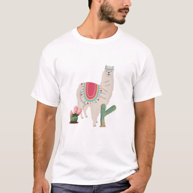 Camiseta Cute Fiesta Llama e Cactus (Frente)