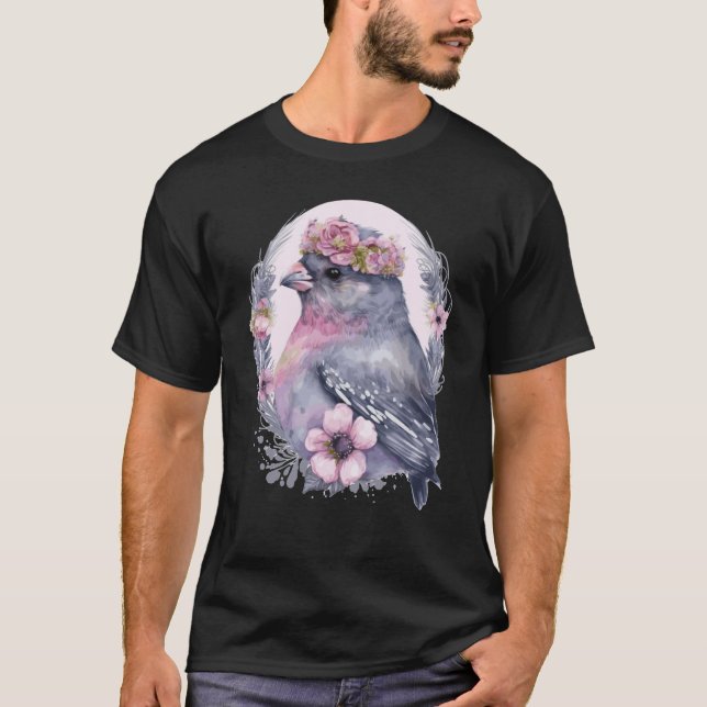 Camiseta Cute Finch Bird Flower Crown Pet Birds  1 (Frente)