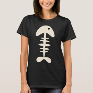 Camiseta Cute Fish Bone Preto e Creme de Amêndoa Minimal Es