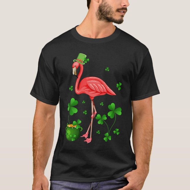 Camiseta Cute Flamingo St Patrick's Day Leprechaun Hat Flam (Frente)