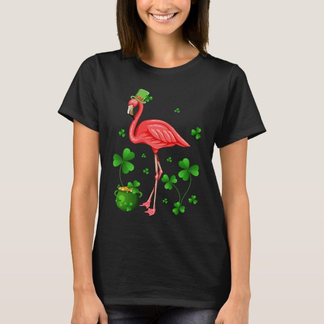 Camiseta Cute Flamingo St Patrick's Day Leprechaun Hat Flam (Frente)