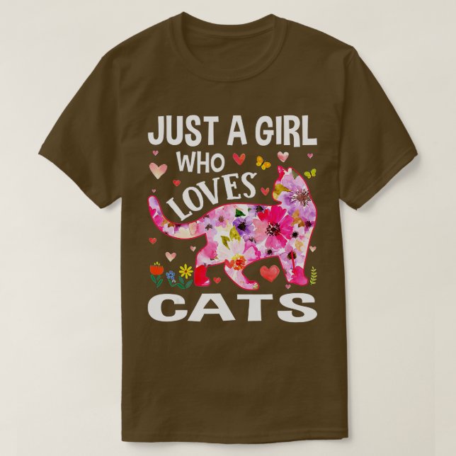 Camiseta Cute Floral Just A Girl Who Loves Cats Dog Lover  (Frente do Design)