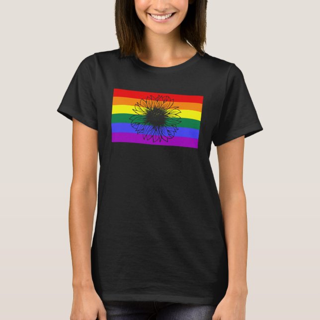 Camiseta Cute Floral Sunflower LGBTQ Gay Pride Flag Queer F (Frente)
