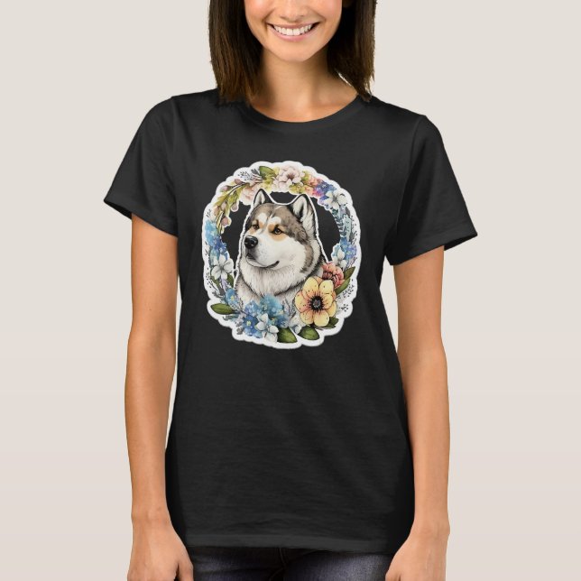 Camiseta Cute Flower summer Floral Alaskan Malamute 1 (Frente)