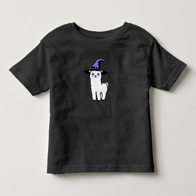 Camiseta Cute Fluffy Halloween Llama Wearing Purple Witch (Frente)