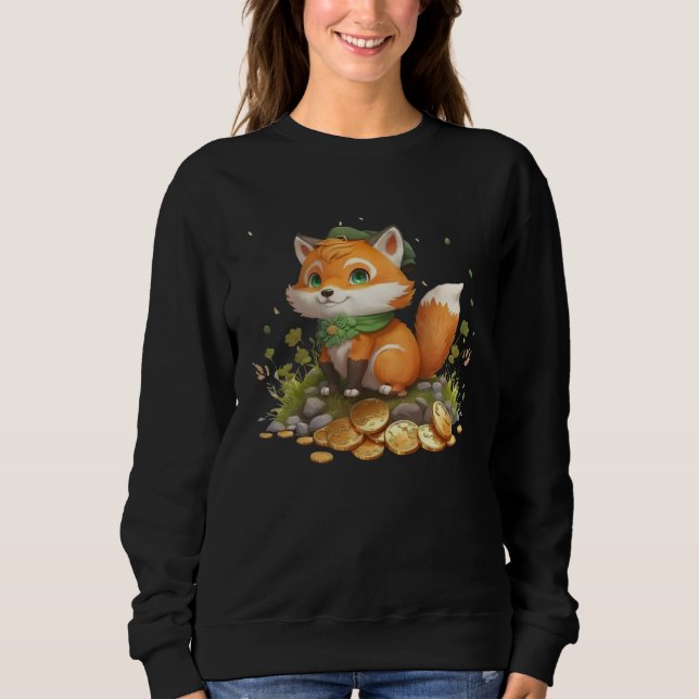 Camiseta Cute Fox and Gold Coins St Patrick s Day Fox (Frente)