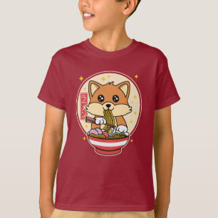 Camiseta Cute Fox Eating Ramen Kawaii - Presente de Comida