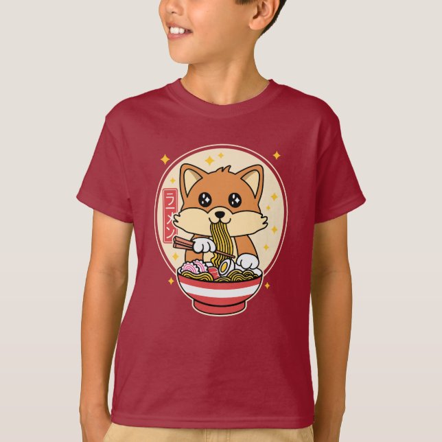 Camiseta Cute Fox Eating Ramen Kawaii - Presente de Comida  (Frente)