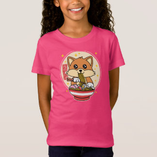 Camiseta Cute Fox Eating Ramen Kawaii - Presente de Comida 
