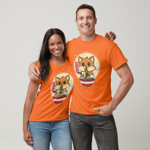 Camiseta Cute Fox Eating Ramen Kawaii - Presente de Comida