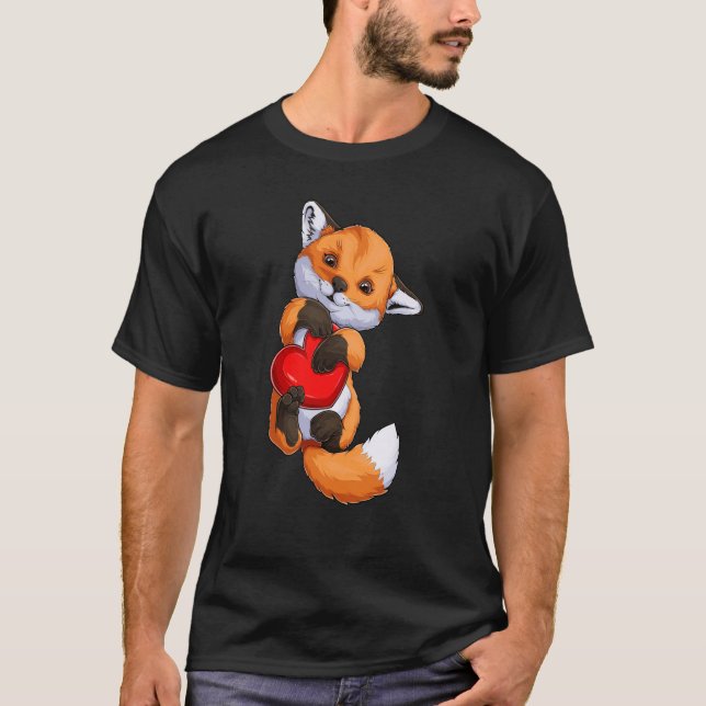 Camiseta Cute Fox Heart Valentine's Day Boys Kids Fox Anima (Frente)