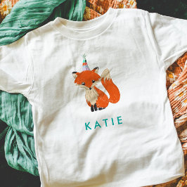 Camiseta Cute Fox Party Hat Woodland Nome Personalizado