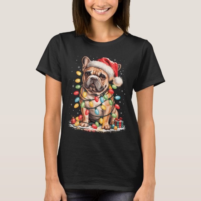 Camiseta Cute French Bulldog Christmas Tree Santa Xmas Ligh (Frente)