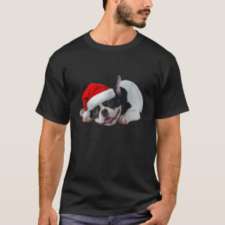Camiseta Cute French Bulldog Santa Hat Dog Photo Frenchie C