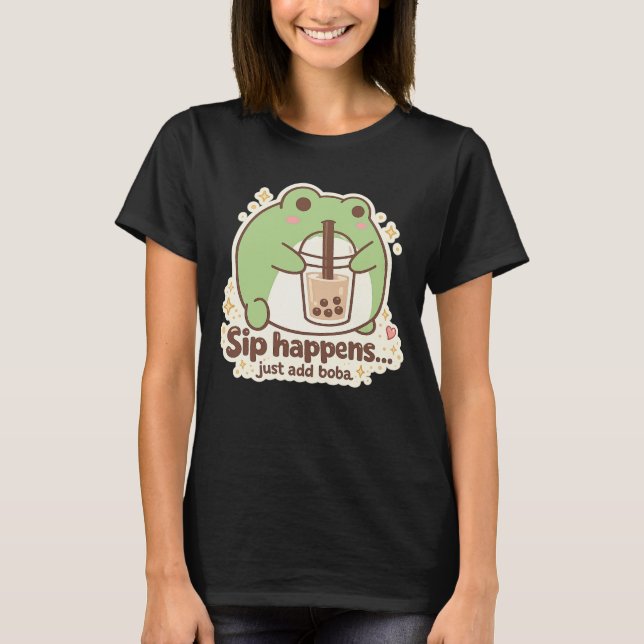 Camiseta Cute FROG drinking bubble tea, boba tea (Frente)