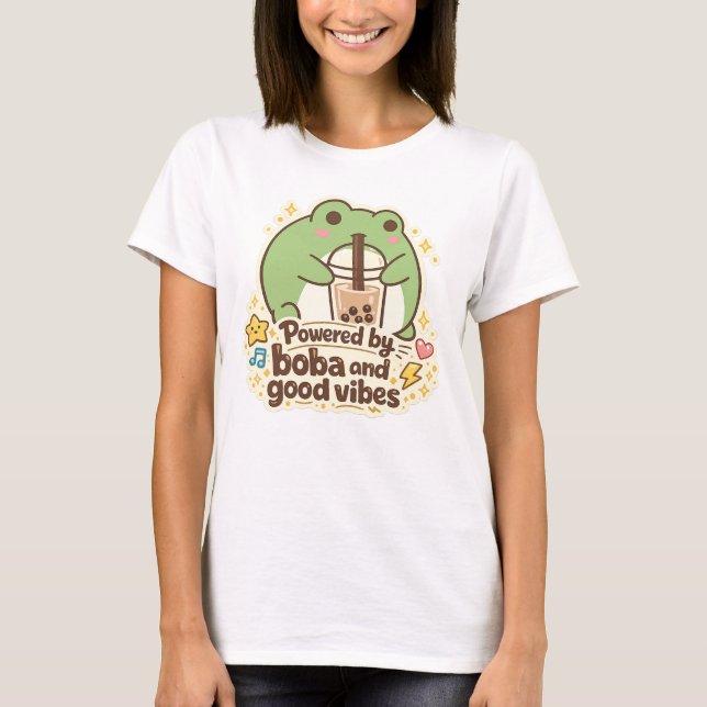 Camiseta Cute FROG drinking bubble tea, boba tea (Frente)
