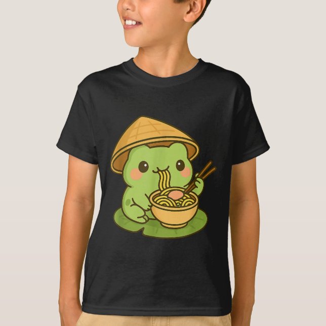 Camiseta Cute Frog Eating Ramen Anime Japanese Men Women Ki (Frente)