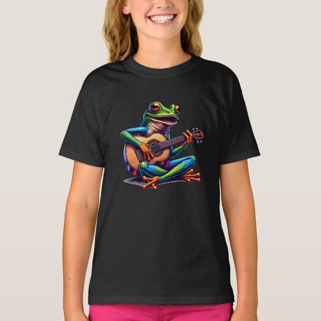 Camiseta Cute Frog Playing a Guitar (Frente)