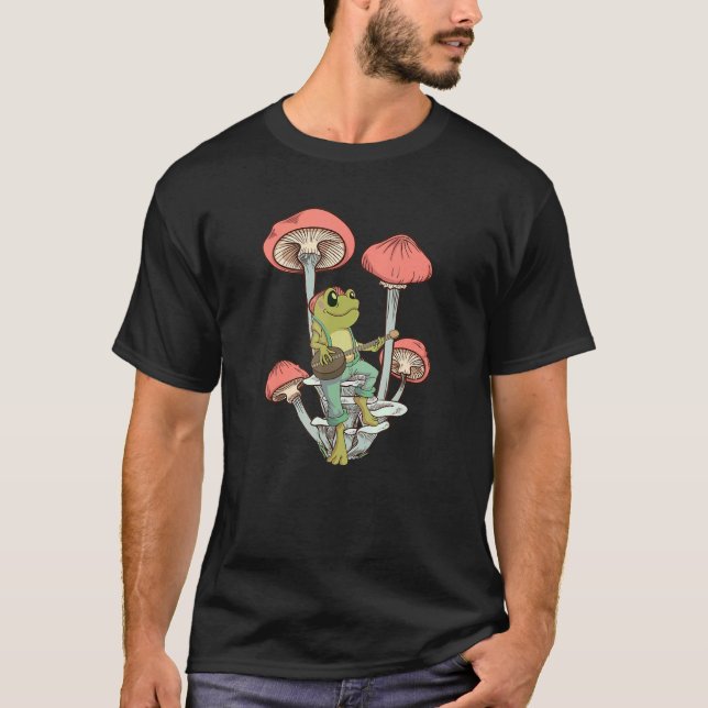 Camiseta Cute Frog Playing Banjo On Mushroom (Frente)