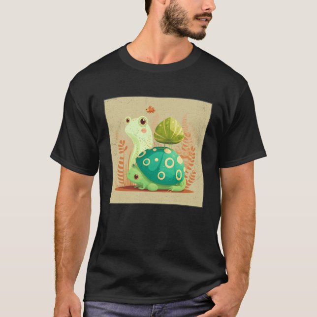 Camiseta Cute Frog Snail Illustration Shell Friends Women K (Frente)