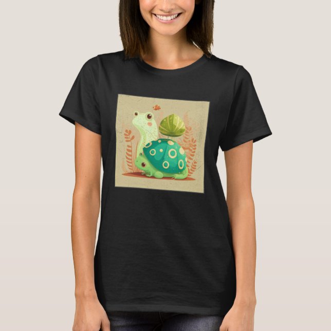 Camiseta Cute Frog Snail Illustration Shell Friends Women K (Frente)