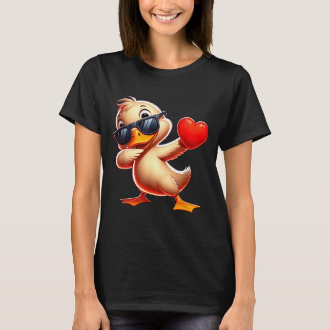 Camiseta Cute Funny Cool Duck Dabbing Heart Valentines Day  (Frente)
