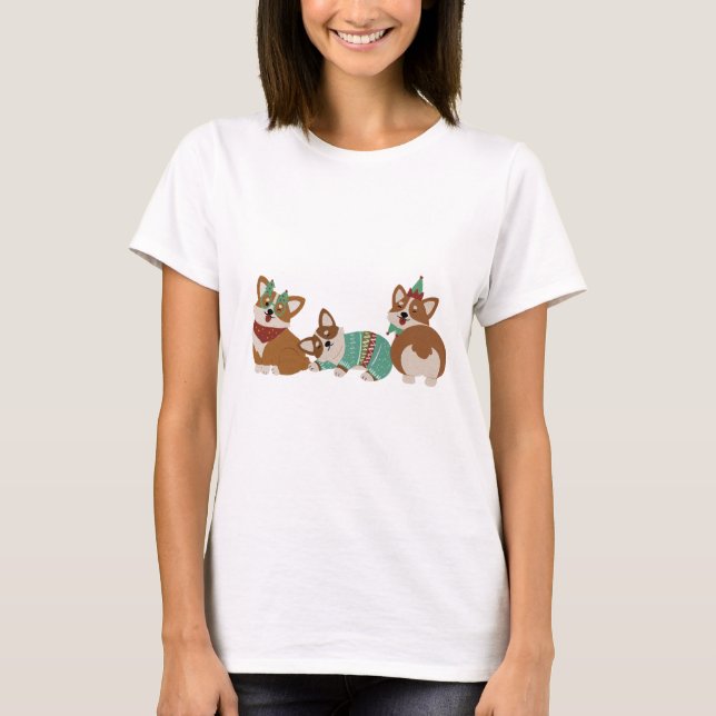 Camiseta  Cute Funny Corgi Dogs Christmas 2025 (Frente)